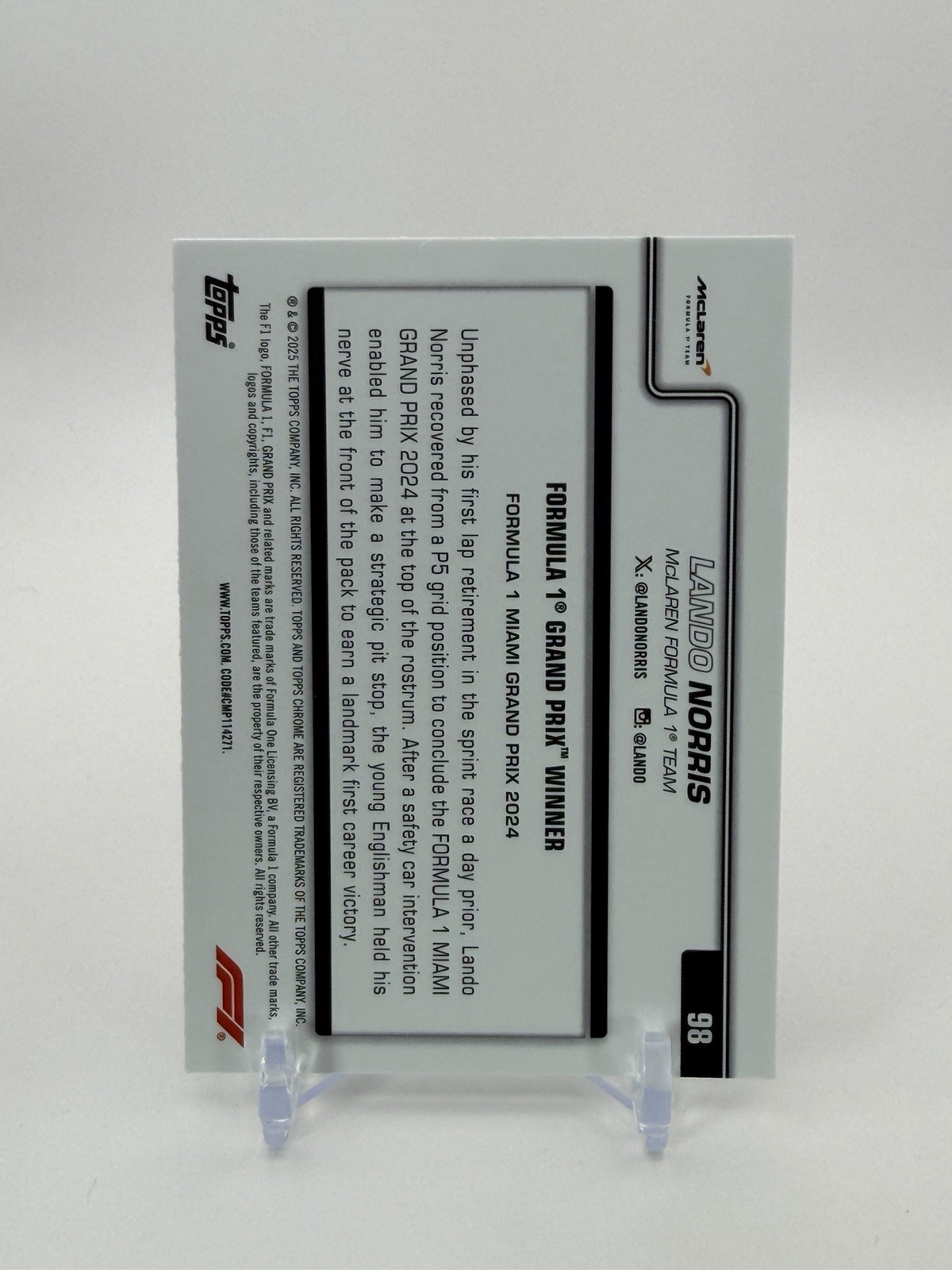 Lando Norris F1 2025 Topps Chrome Formula 1 #98 Black & White RayWave Refractor