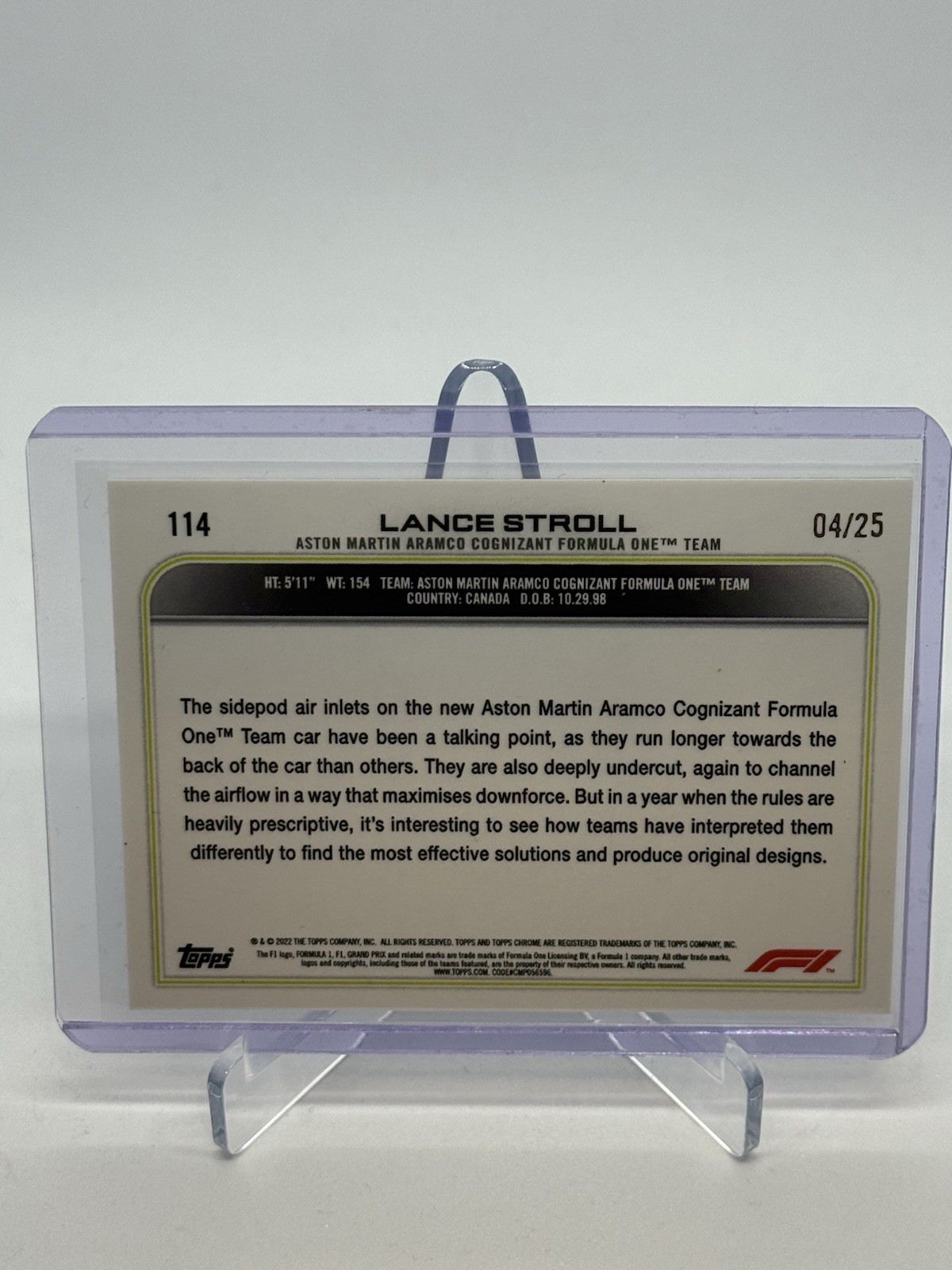 2022 Topps Chrome Formula 1 F1 Lance Stroll #114 Orange Checker Flag /25