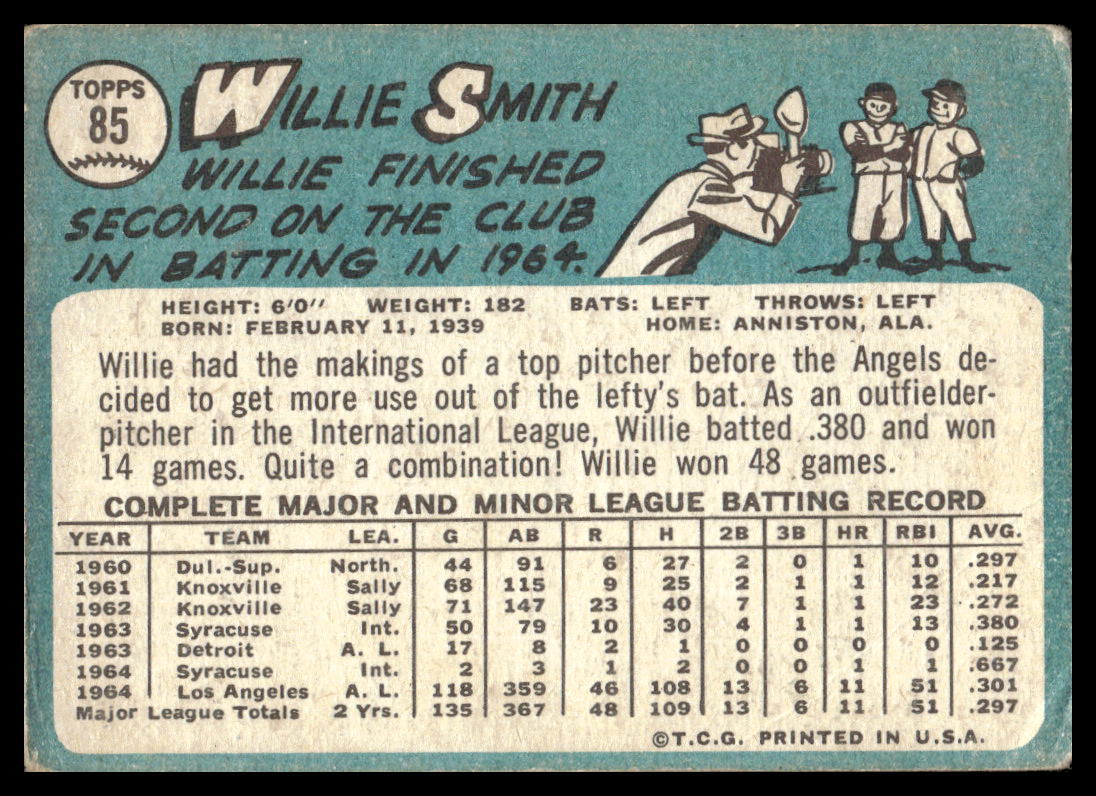 1965 Topps #85 Willie Smith Los Angeles Angels Low Grade Filler