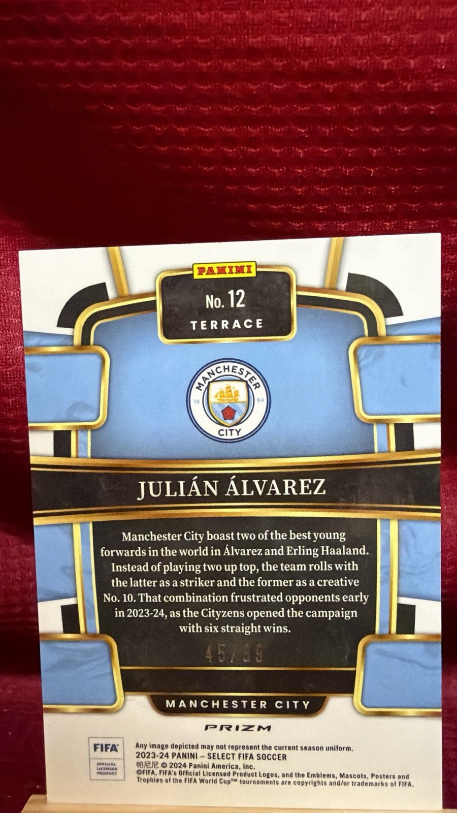 2023-24 Panini Select FIFA #12 Julian Alvarez Winter Camo – Manchester City /99