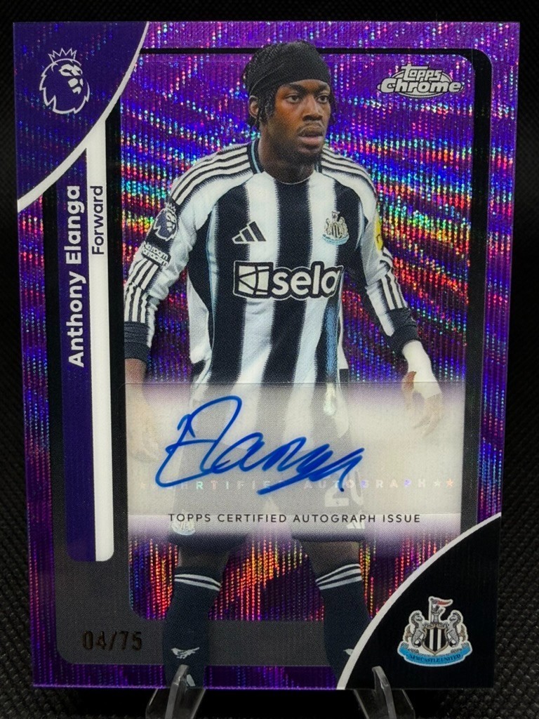 2025-26 Topps Chrome EPL Anthony Elanga Purple Wave Auto /75 Newcastle
