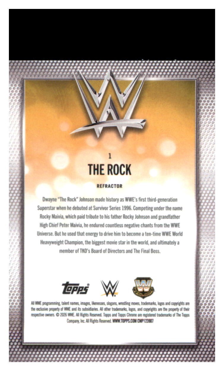 The Rock 2026 Topps Chrome WWE #1 Refractor Trading Card