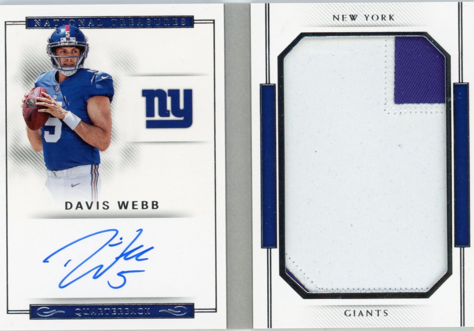 2017 Panini National Treasures Davis Webb RC Booklet Patch Auto /99