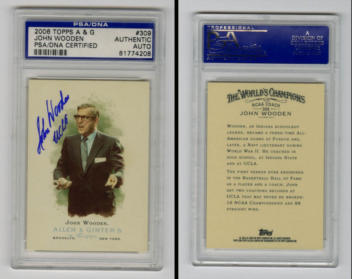 John Wooden SIGNED 2006 Allen & Ginter Topps Card UCLA PSA/DNA AUTOGRAPHED Coach