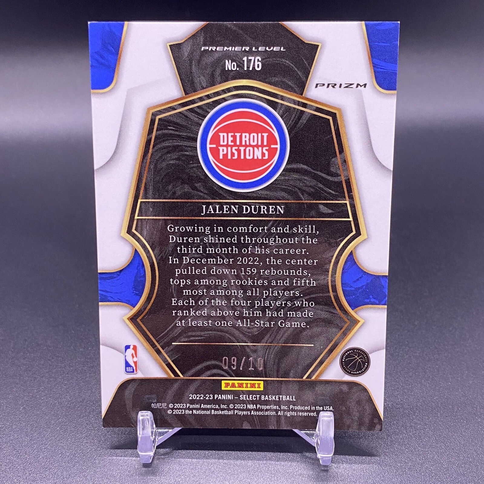 #/10! 🚨2022-23 Panini Select Jalen Duren RC Detroit Pistons Gold Rookie #176