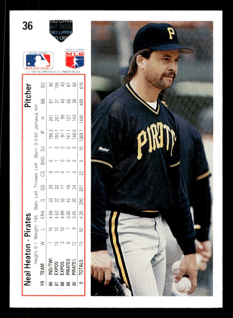1991 Upper Deck – Team Checklist Neal Heaton #36 Baseball Sports Card Raw