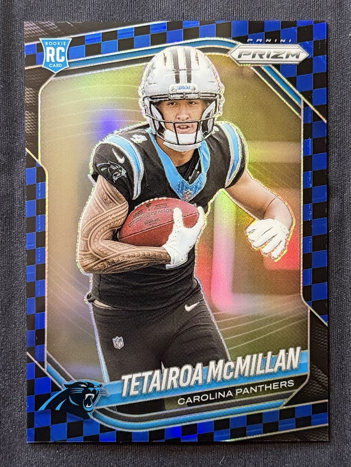 2025 Prizm Tetairoa McMillan RC Black Blue Checker SSP 311 Panthers SEE PICTURES