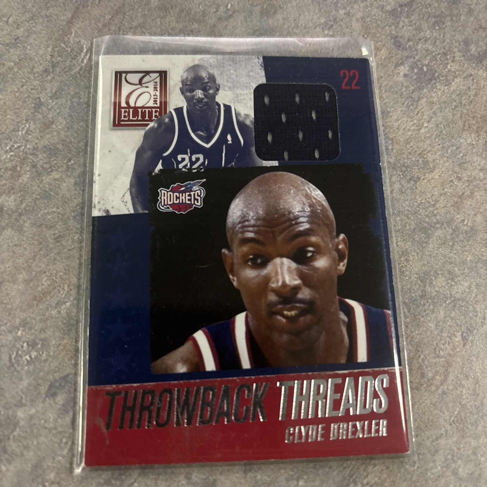 CLYDE DREXLER 2013-14 ELITE THROWBACK THREADS Houston ROCKETS RELIC JERSEY PATCH