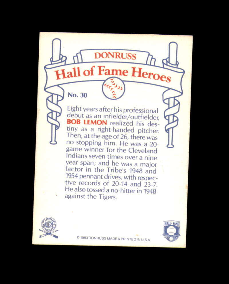 Bob Lemon Hand Signed 1983 Donruss HOF Heroes Cleveland Indians Autograph