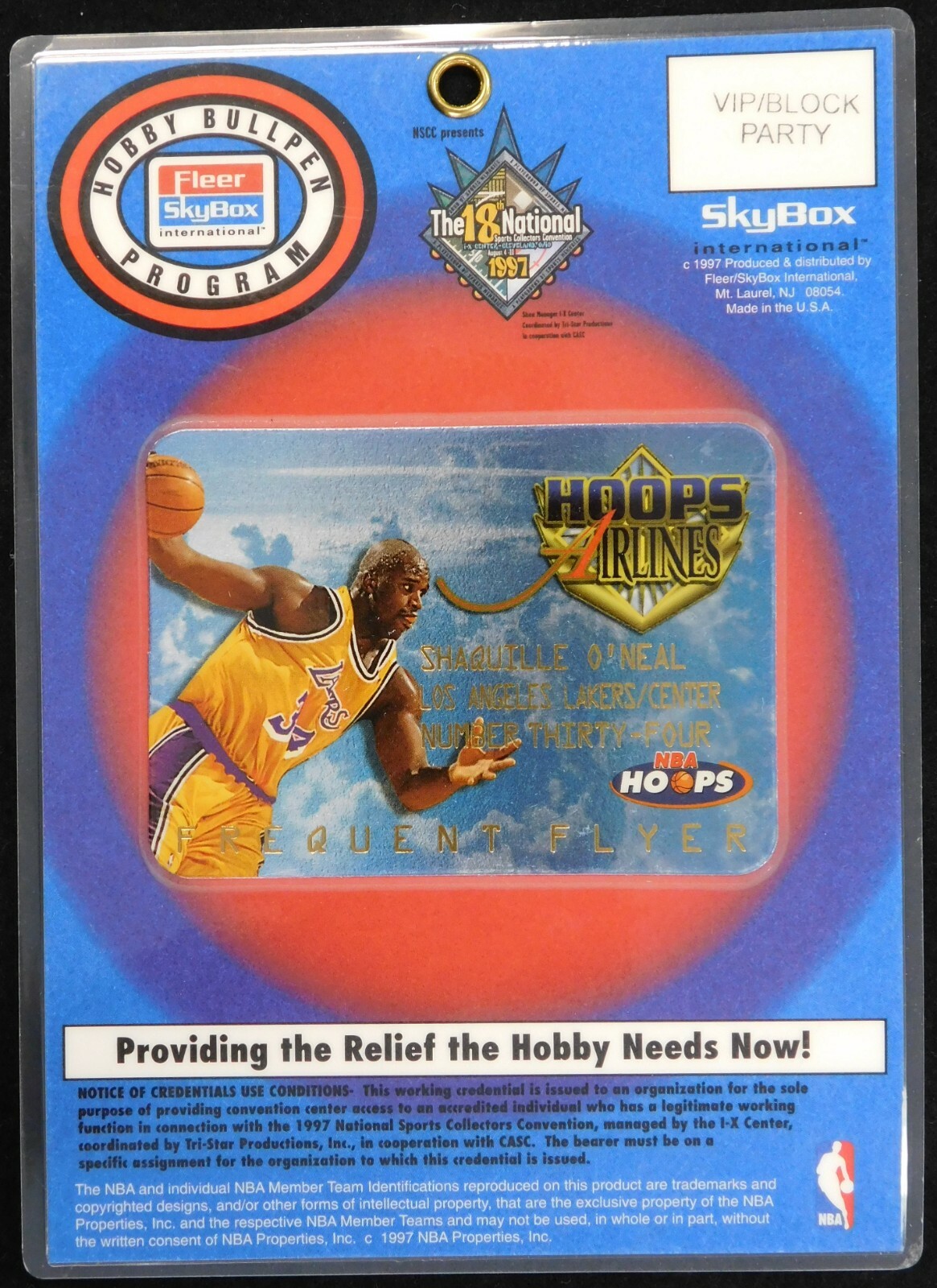 Shaquille O’Neal 1997-98 Hoops Airline Card 18th National Sports Convention Pass