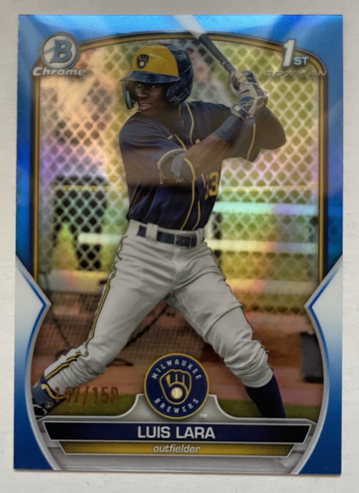 2023 Bowman Chrome LUIS LARA 1st Bowman True Blue Refractor #/150 Brewers