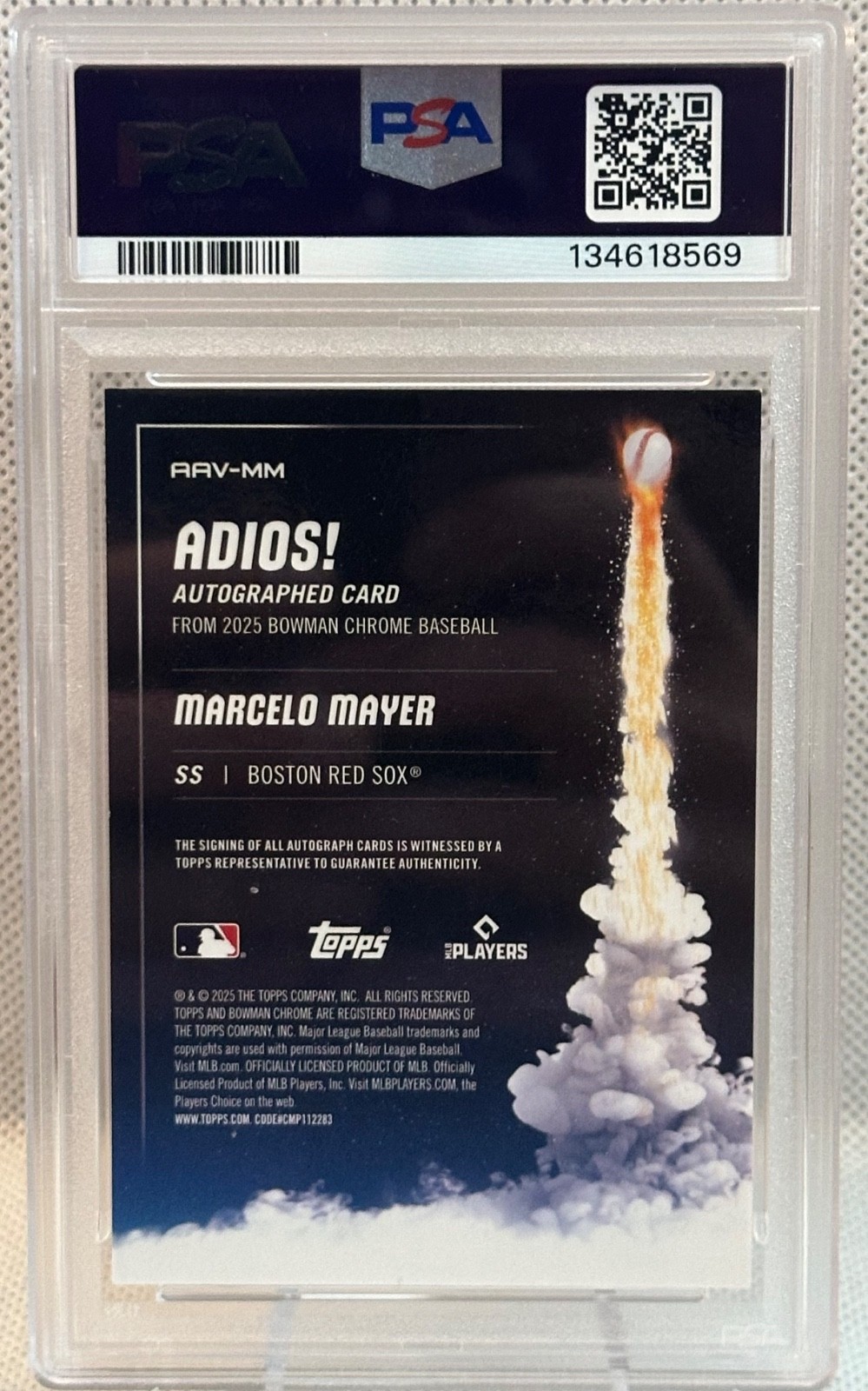 2025 Bowman Chrome Marcelo Mayer Adios Auto Orange /25 Red Sox PSA 9