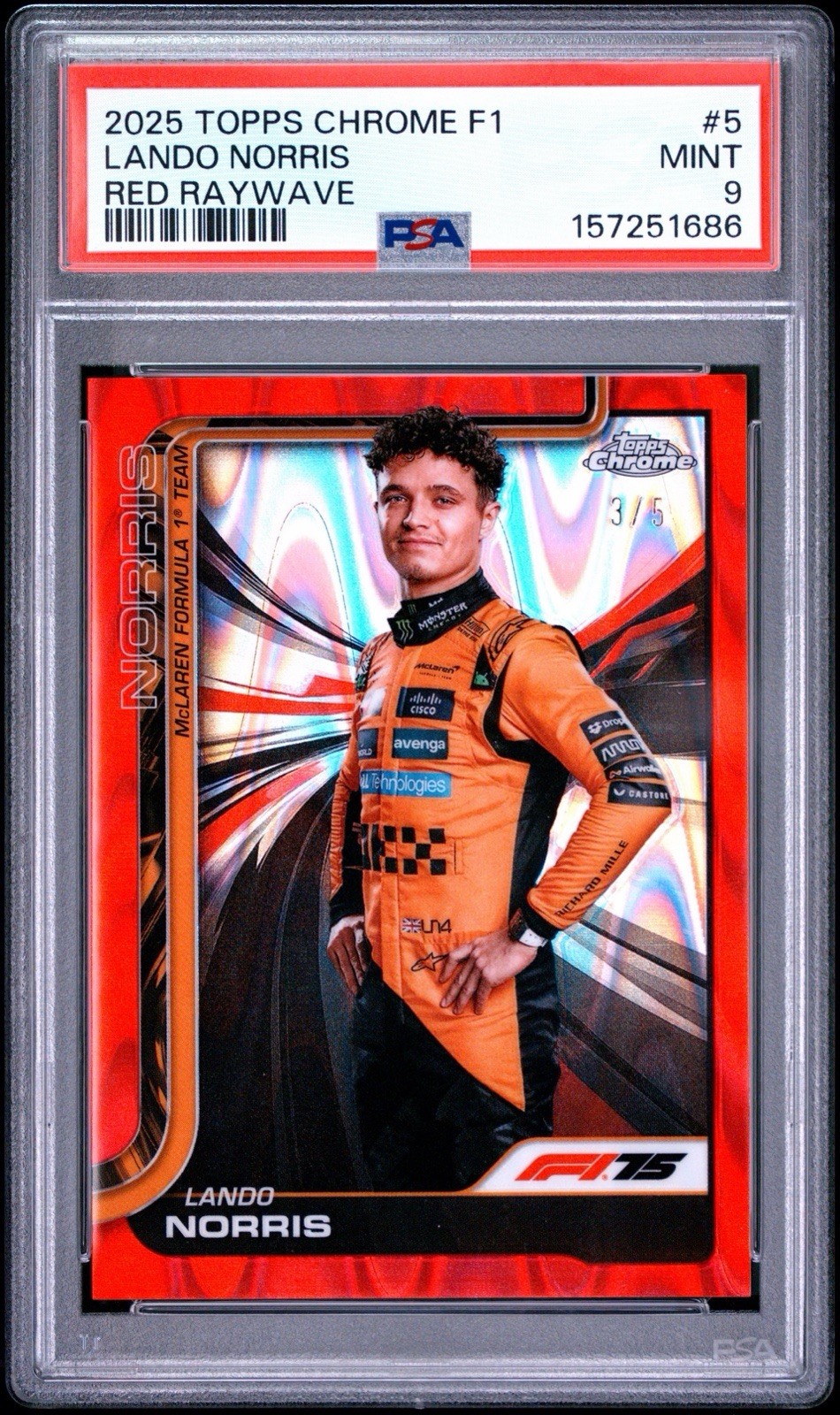 2025 Topps Chrome F1 Lando Norris #5 Red RayWave /5 PSA 9