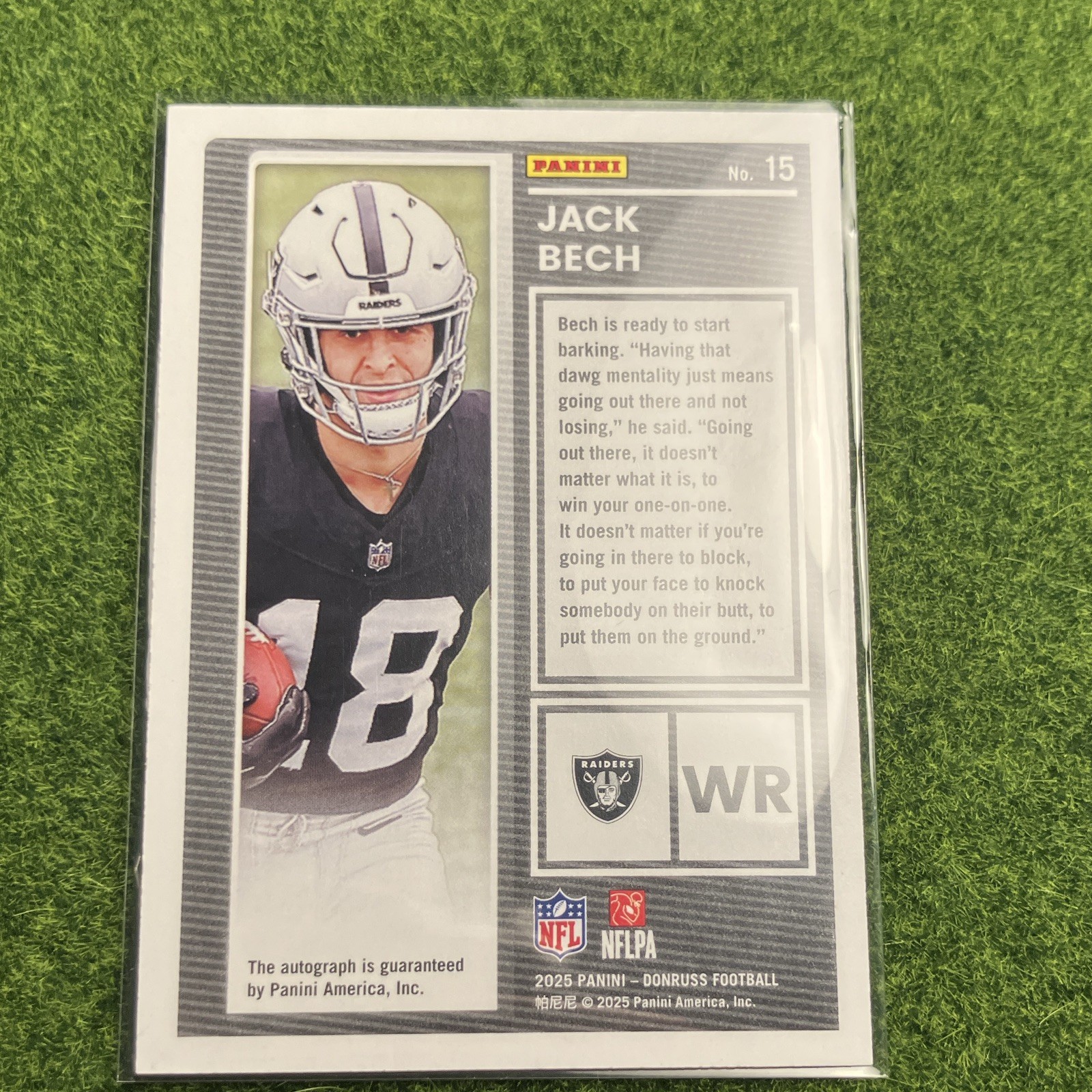Panini 2025 Donruss The Rookies Jack Bech Raiders RC Auto #15 /299