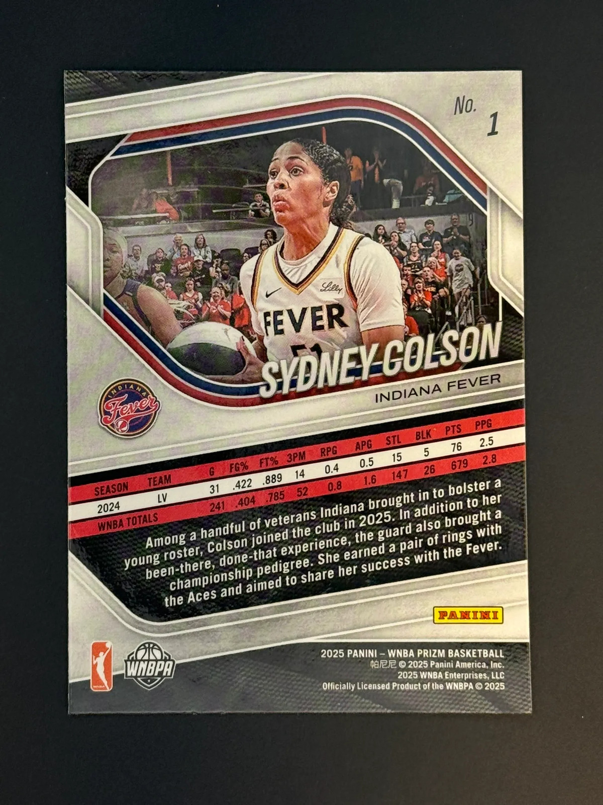 2025 Panini Prizm WNBA Sydney Colson #1 Indiana Fever