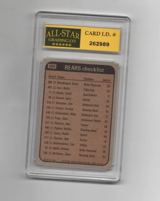 1981 Topps NFL Chicago Bears Team Checklist #264 Walter Payton GRADED ASG “8”