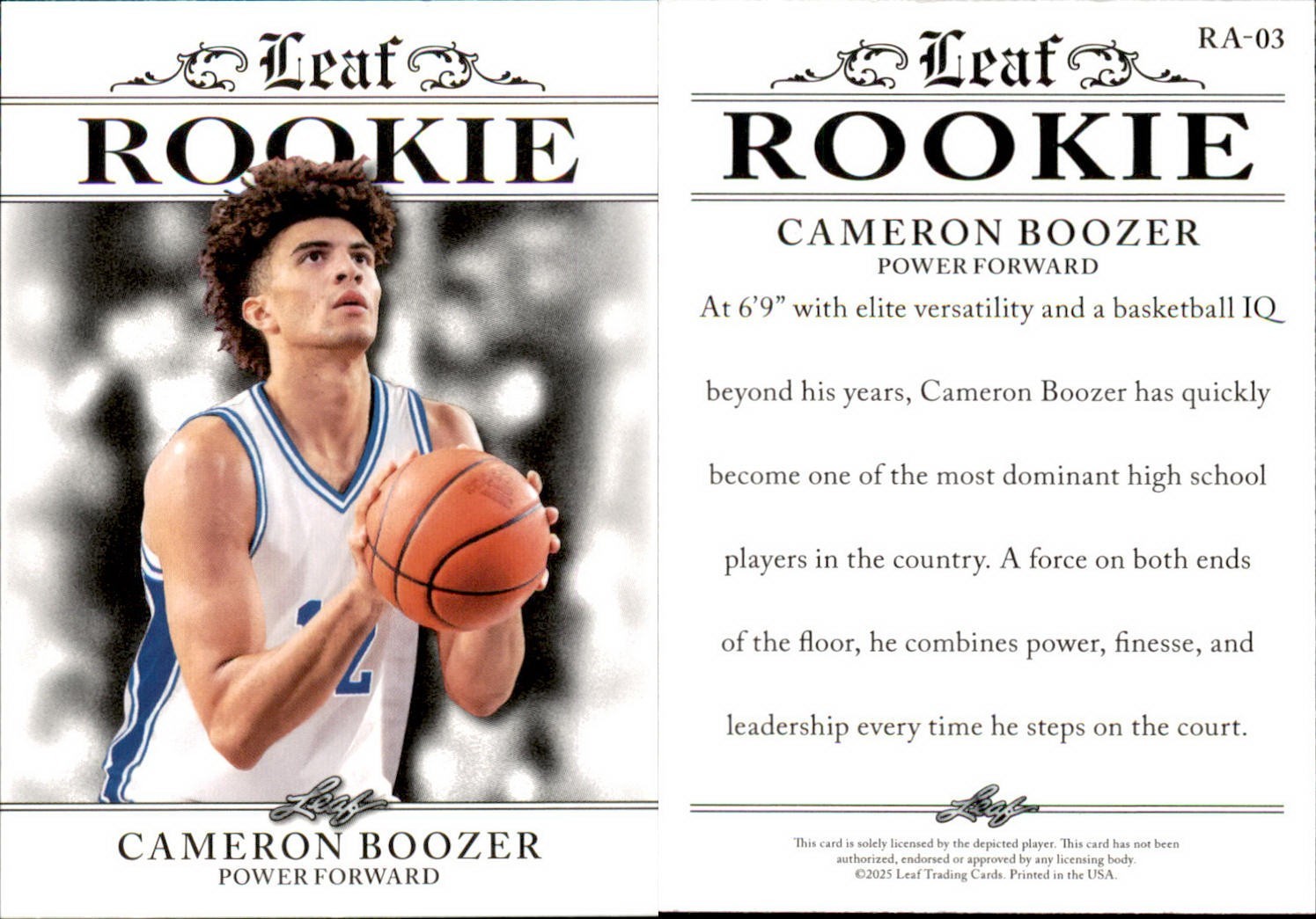 2025 Leaf ROOKIE CAMERON BOOZER RA-03 DUKE BLUE DEVILS