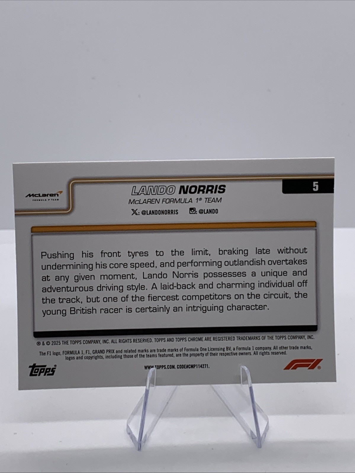 2025 Topps Chrome Formula 1 F1 Lando Norris McLaren F1 Team #5