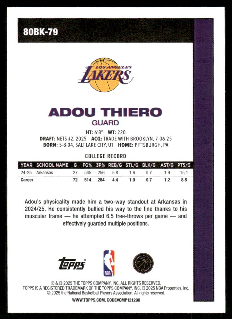 2025-26 Topps ’80-81 Topps #80BK79 Adou Thiero Card