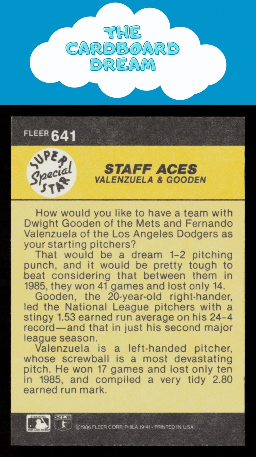 Staff Aces (Fernando Valenzuela / Dwight Gooden) 1986 Fleer #641 Baseball Card