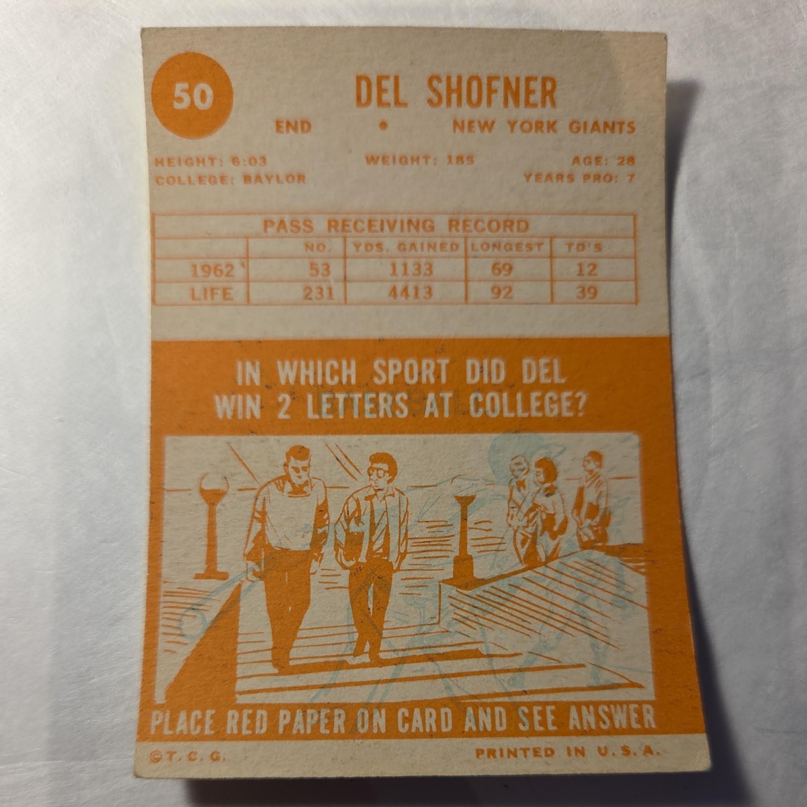 1963 Topps – Del Shofner #50 B1