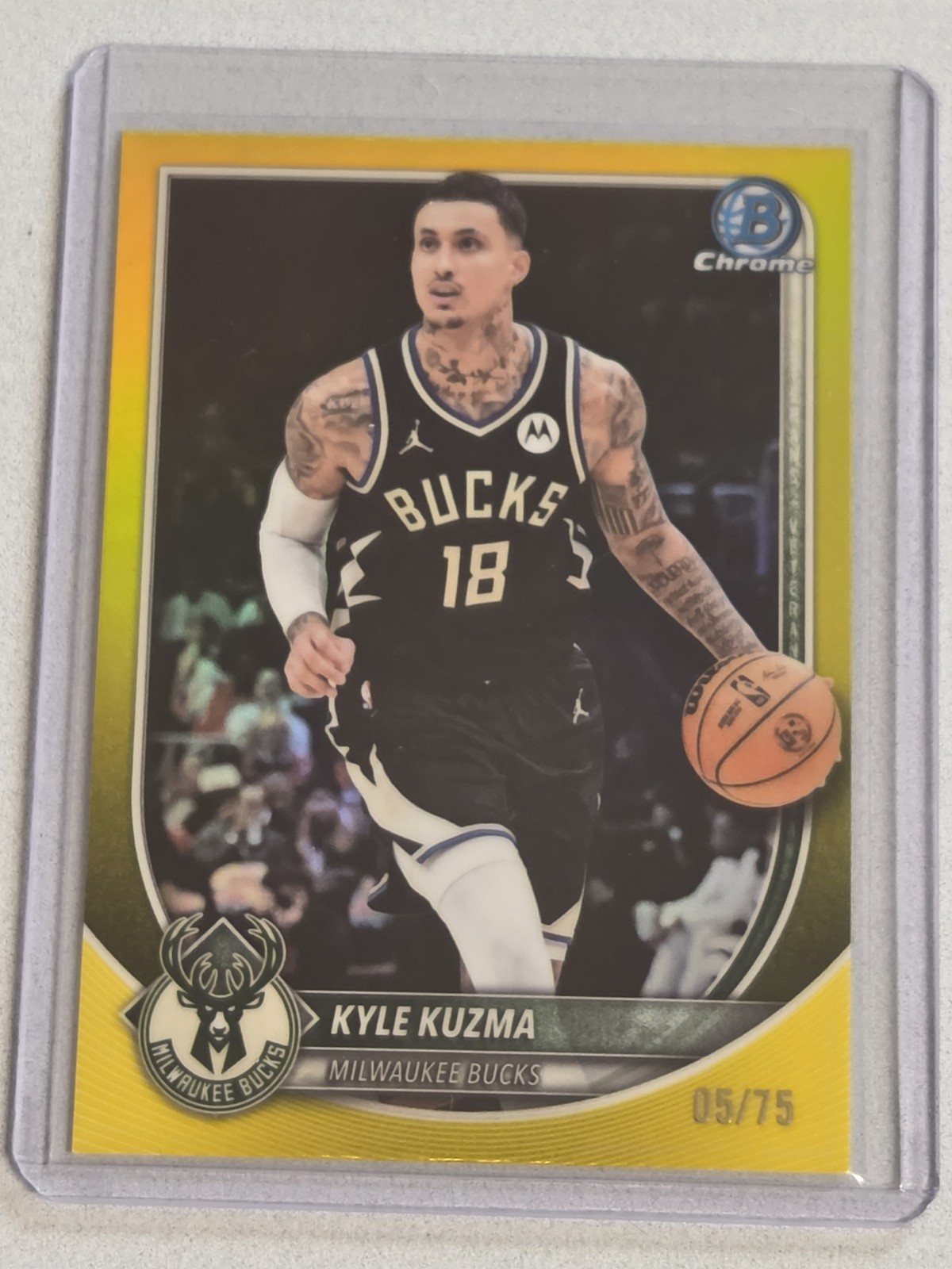 2025-26 Bowman – Chrome Kyle Kuzma #BCV-82 Yellow Refractor /75