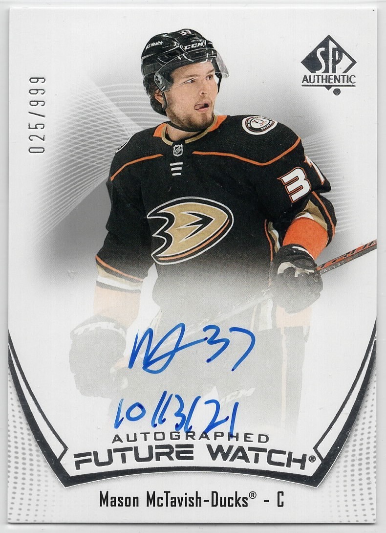 2021-22 SP Authentic Mason McTavish #182 Ducks Future Watch Inscribed Auto /999
