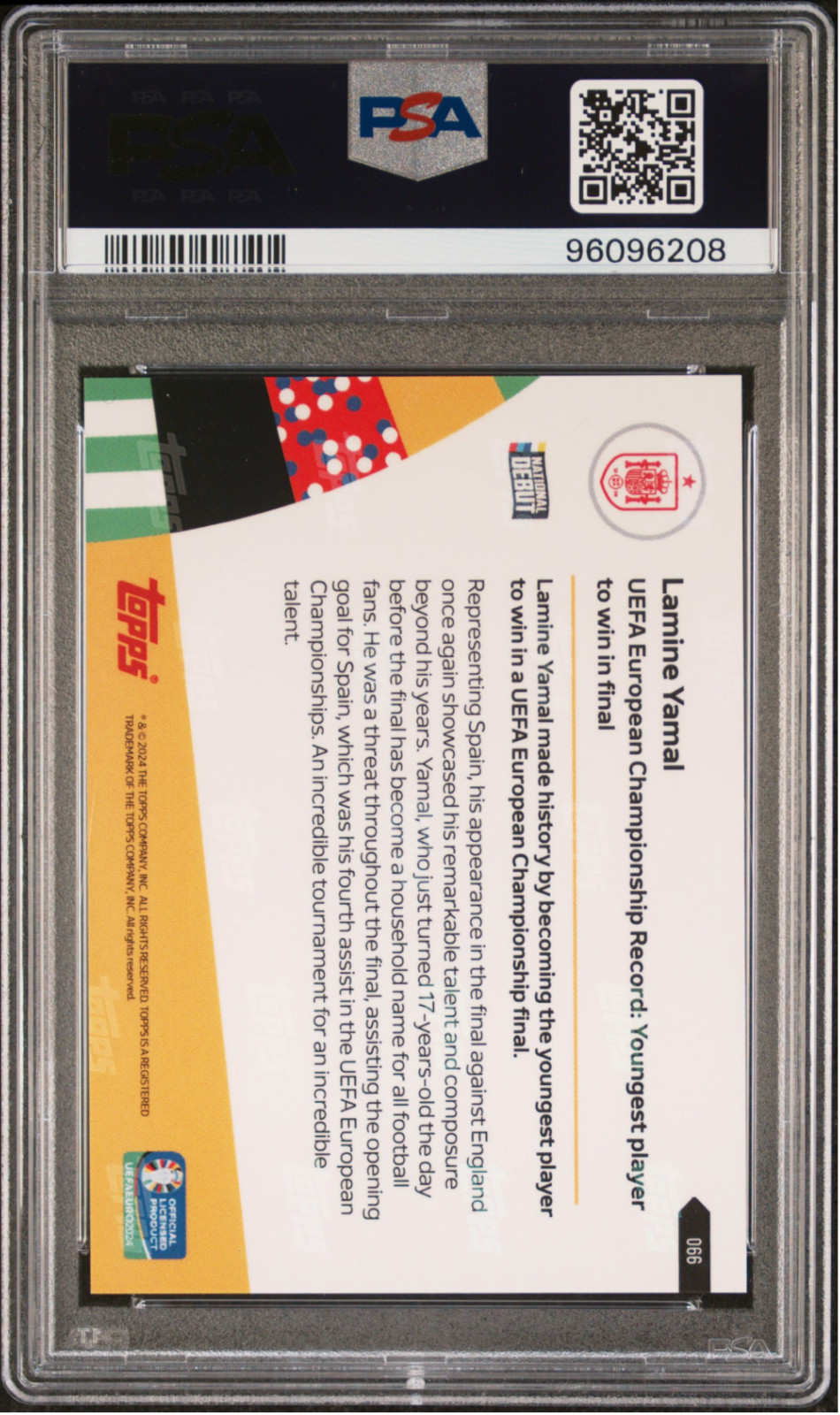 2024 TOPPS NOW UEFA EURO LAMINE YAMAL #66 NATIONAL DEBUT RC PSA 10 GEM MINT