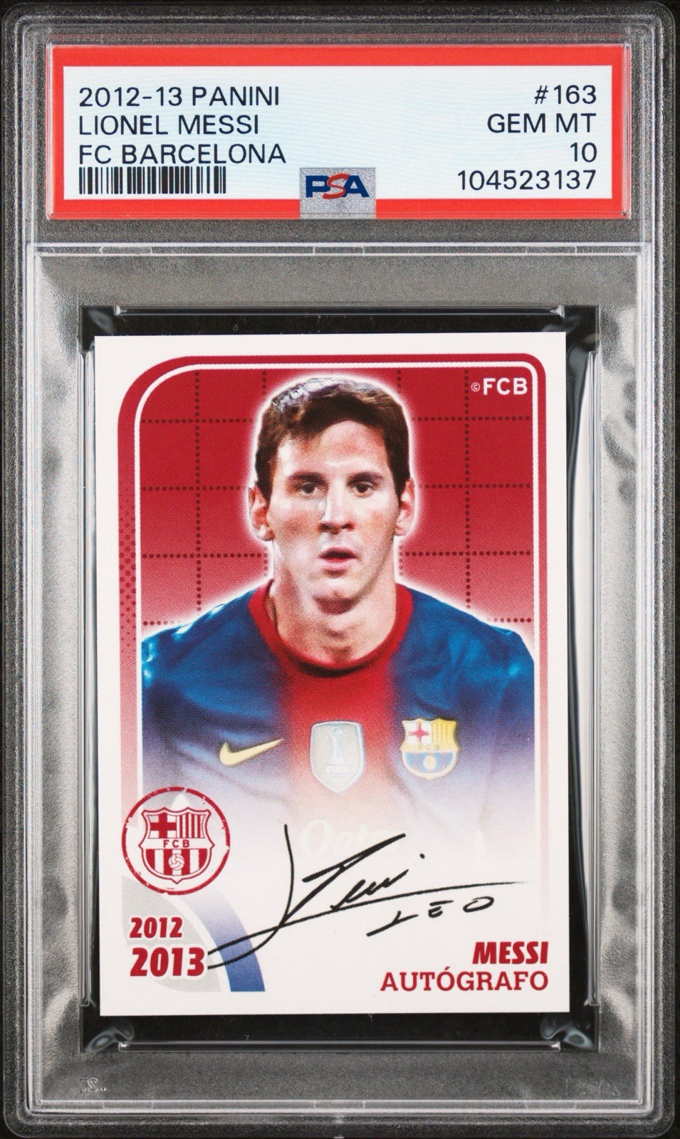 LIONEL MESSI FC Barcelona 2012-13 Autografo PSA 10 Panini Stickers Auto Mint