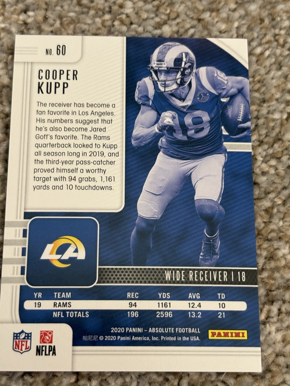 Panini 2020 Absolute Cooper Kupp #60 Los Angeles Rams Serial Numbered /10