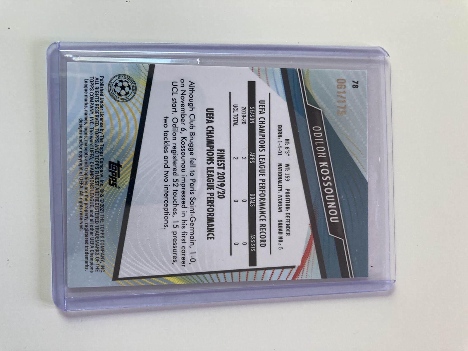2020-21 Topps Finest Mini Diamond Refractor Odilon Kossounou /175 Rookie RC #11