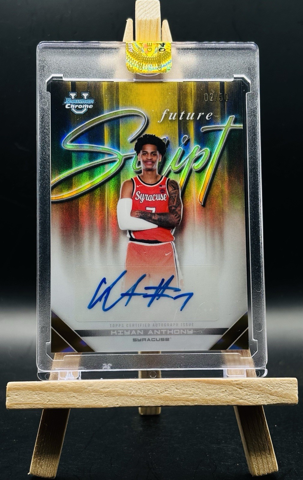2025-26 Bowman Chrome U Kiyan Anthony Future Script Auto /50 Gold Syracuse