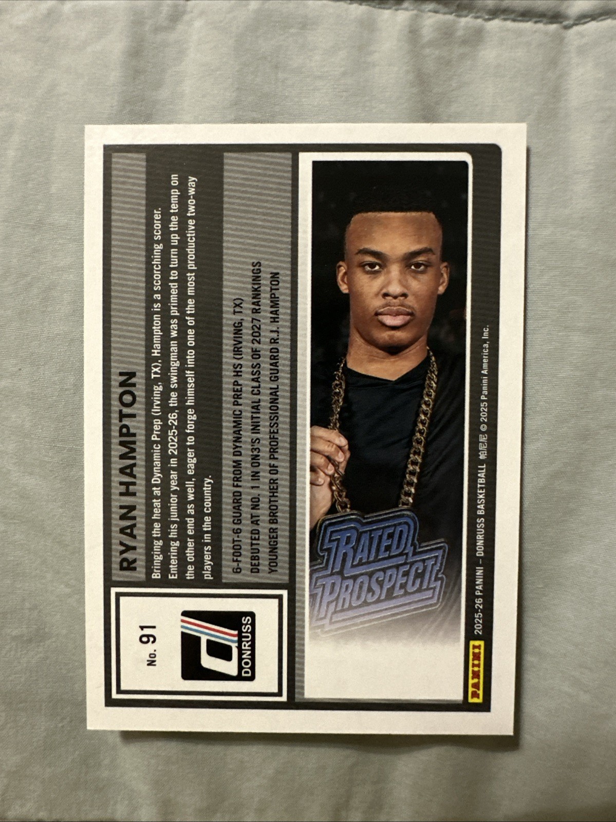 Ryan Hampton 2025-26 Panini Donruss #91 Rated Prospect Purple Rookie RC 123/275