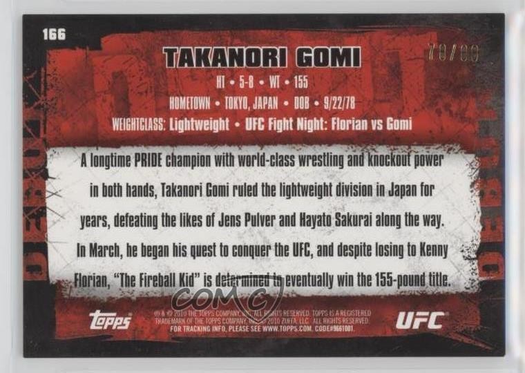 2010 Topps UFC Series 4 Bronze 78/88 Takanori Gomi #166 Rookie RC 4mt