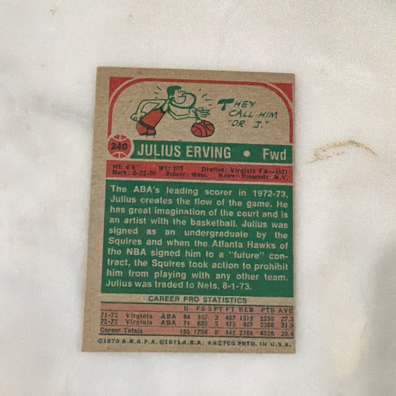 Topps 1973-74 Julius Erving #240 Virginia Squires ABA All-Stars Second Team Card