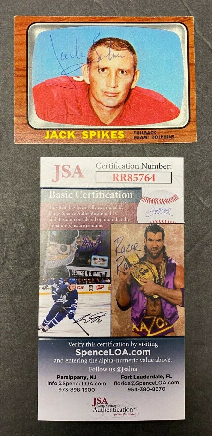 1967 TOPPS FOOTBALL GREATS CARD #84 JACK SPIKES EXMT RANGE SIGNED JSA/COA 9121