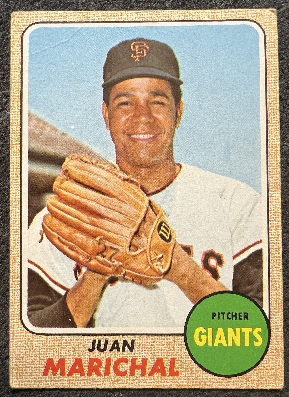 1968 TOPPS JUAN MARICHAL (SAN FRANCISCO GIANTS) #205 CORNER CREASE INK ON BACK
