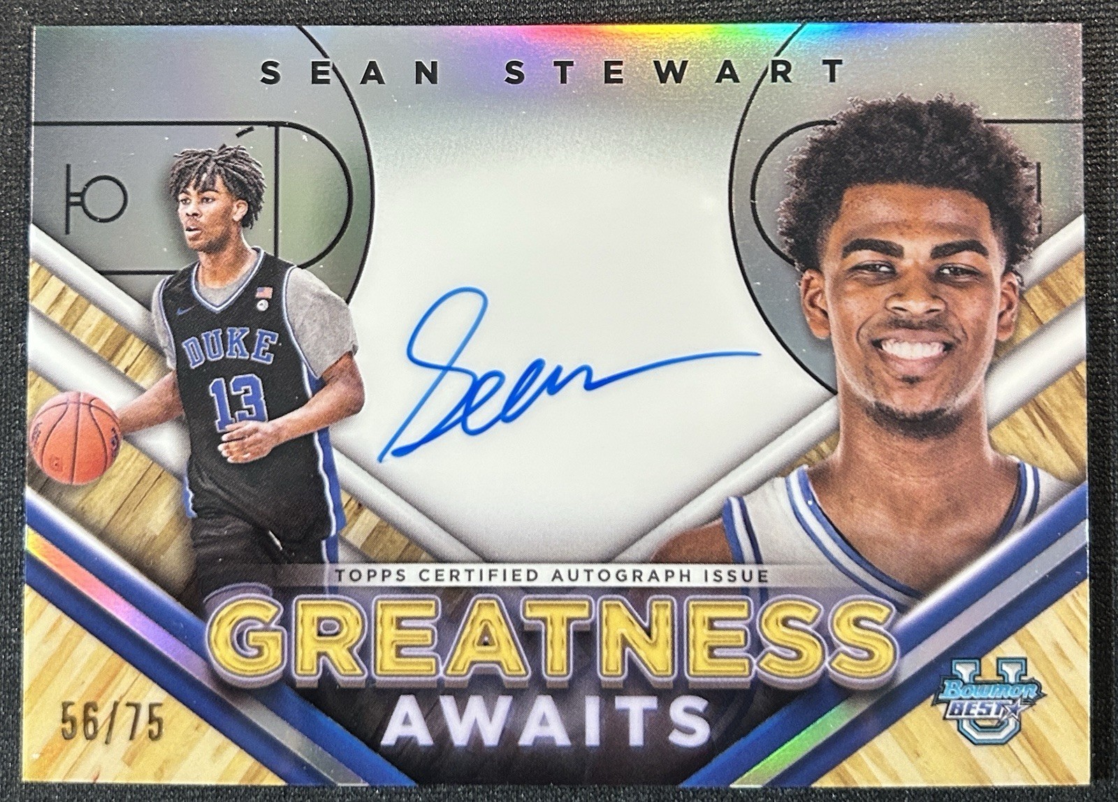 2023-2024 BOWMAN U BEST SEAN STEWART GREATNESS AWAITS ON CARD AUTO #/75 Duke
