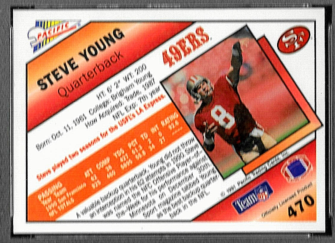 1991 PACIFIC FOOTBALL CARD #470 HOF STEVE YOUNG GRADED PSA 10 L0W POP NFL 49ERS