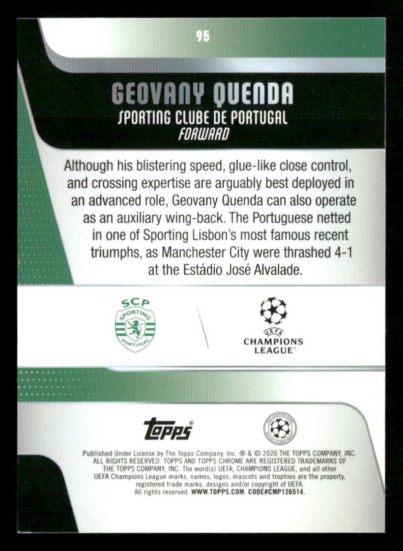 2025-26 Topps Chrome UEFA – Geovany Quenda Raywave Refractor #95 Portugal