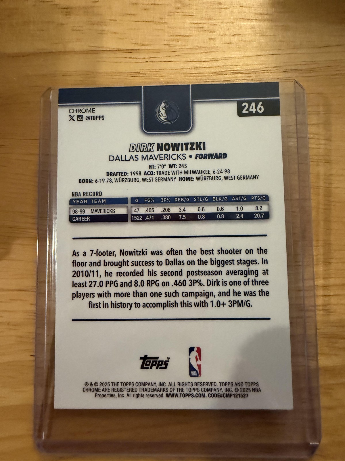 2025-26 Topps Chrome #246 Dirk Nowitzki X-Fractor