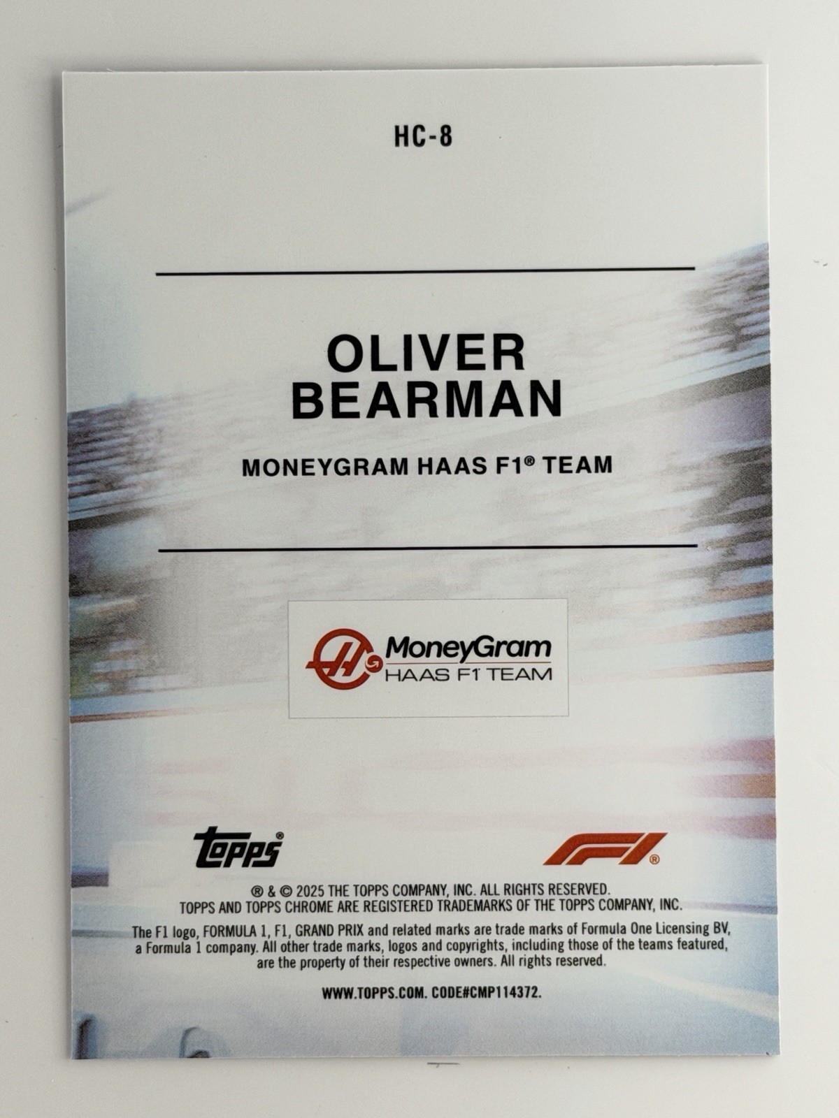 2025 Topps Chrome F1 Helmet Collection Oliver Bearman #HC-8 Refractor RC