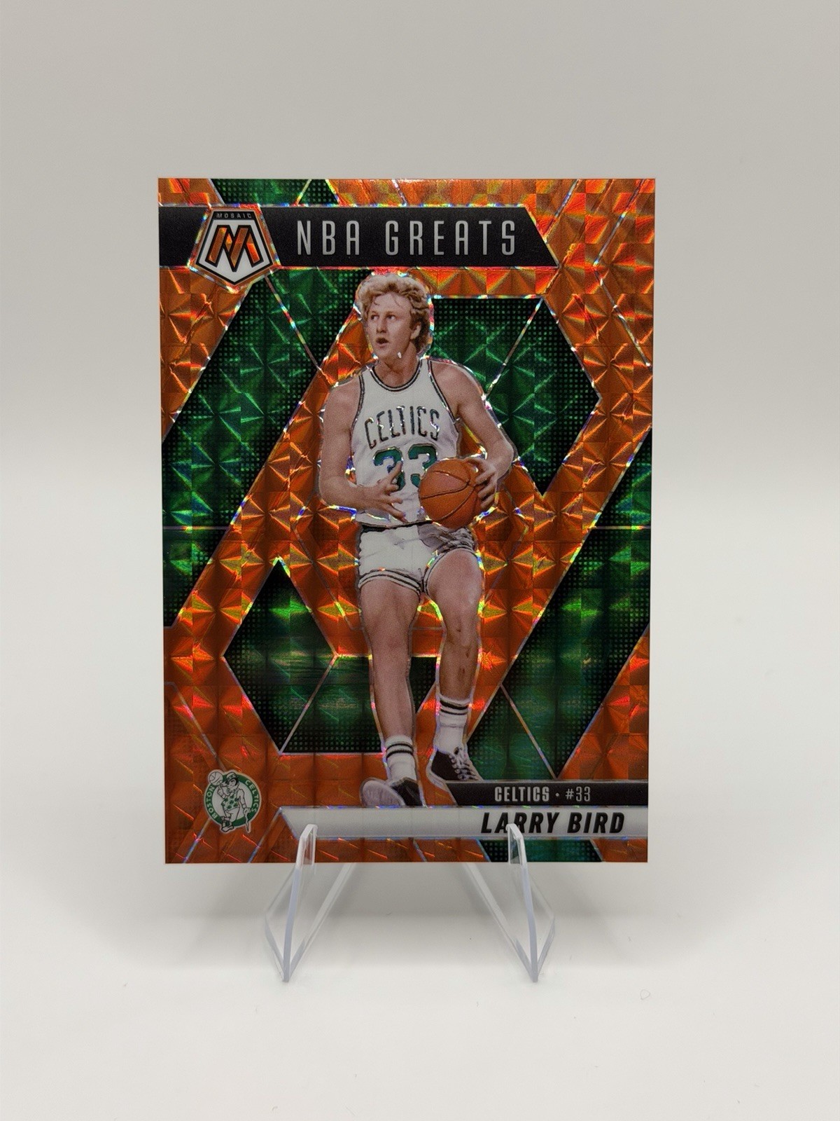 2024-25 Panini Mosaic – NBA Greats Larry Bird #299 Orange Mosaic Prizm /249
