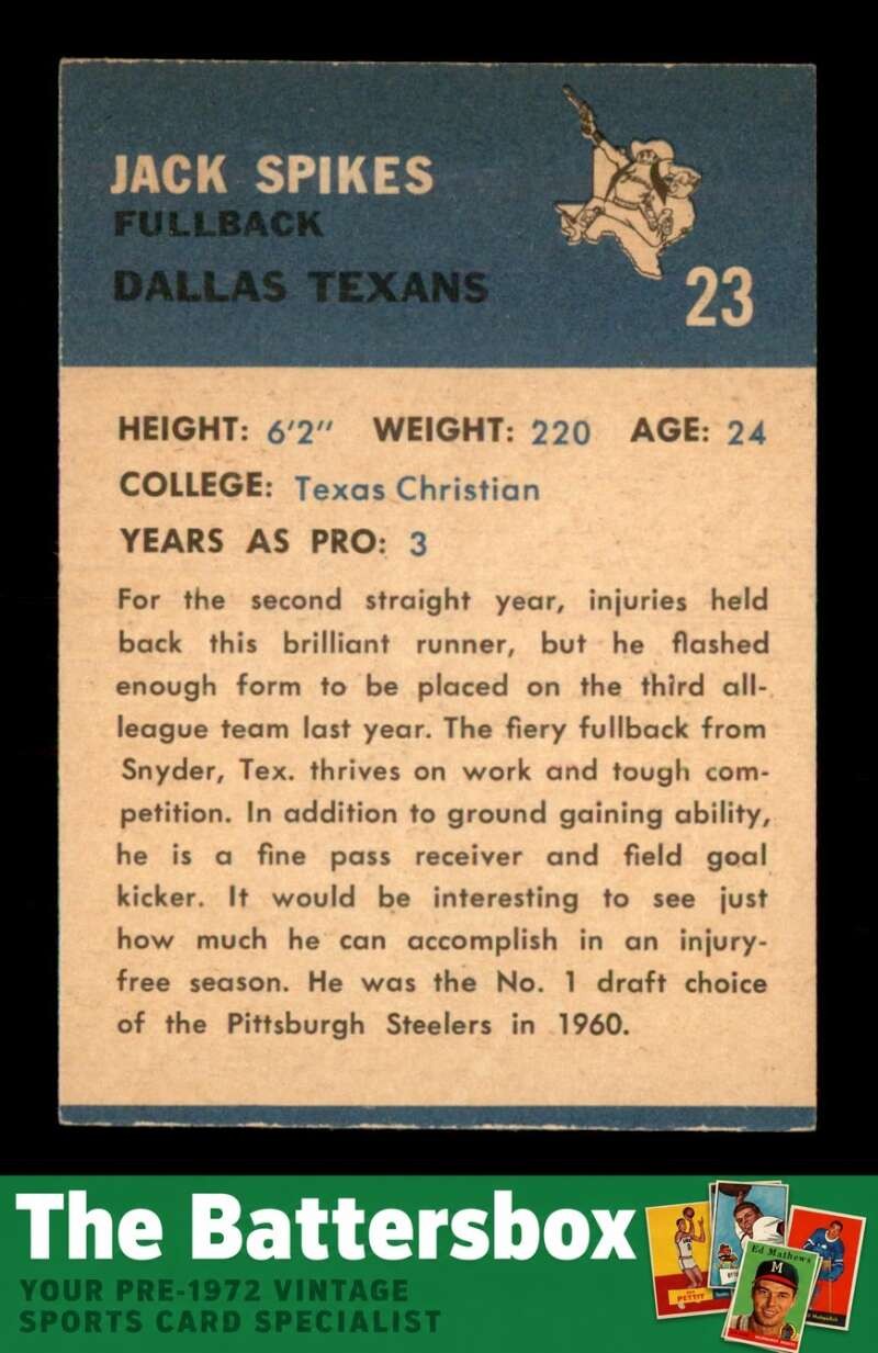 1962 Fleer #23 Jack Spikes VG X3749653