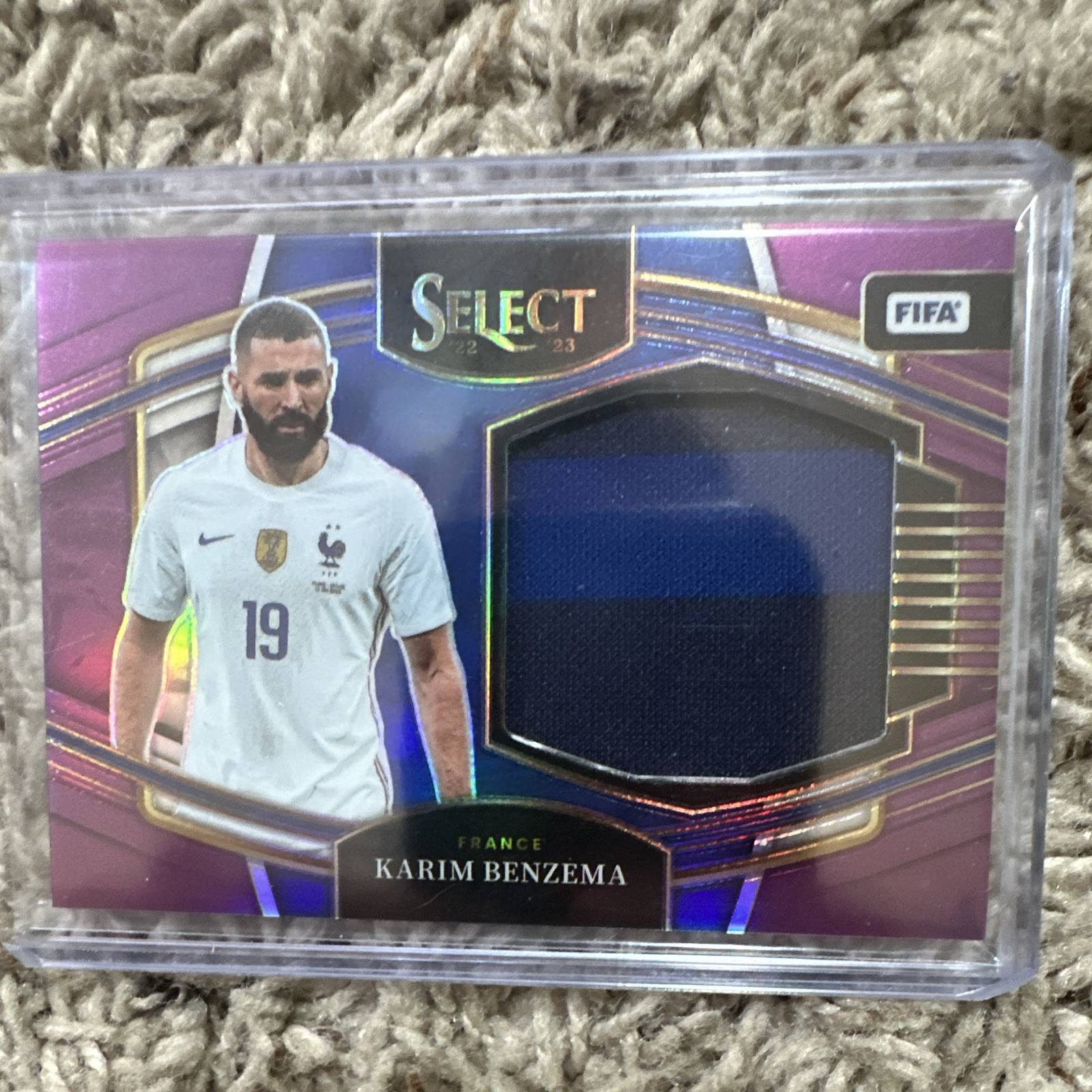 Panini 2022-23 Select FIFA Karim Benzema Jumbo Swatches Purple Prizm /49