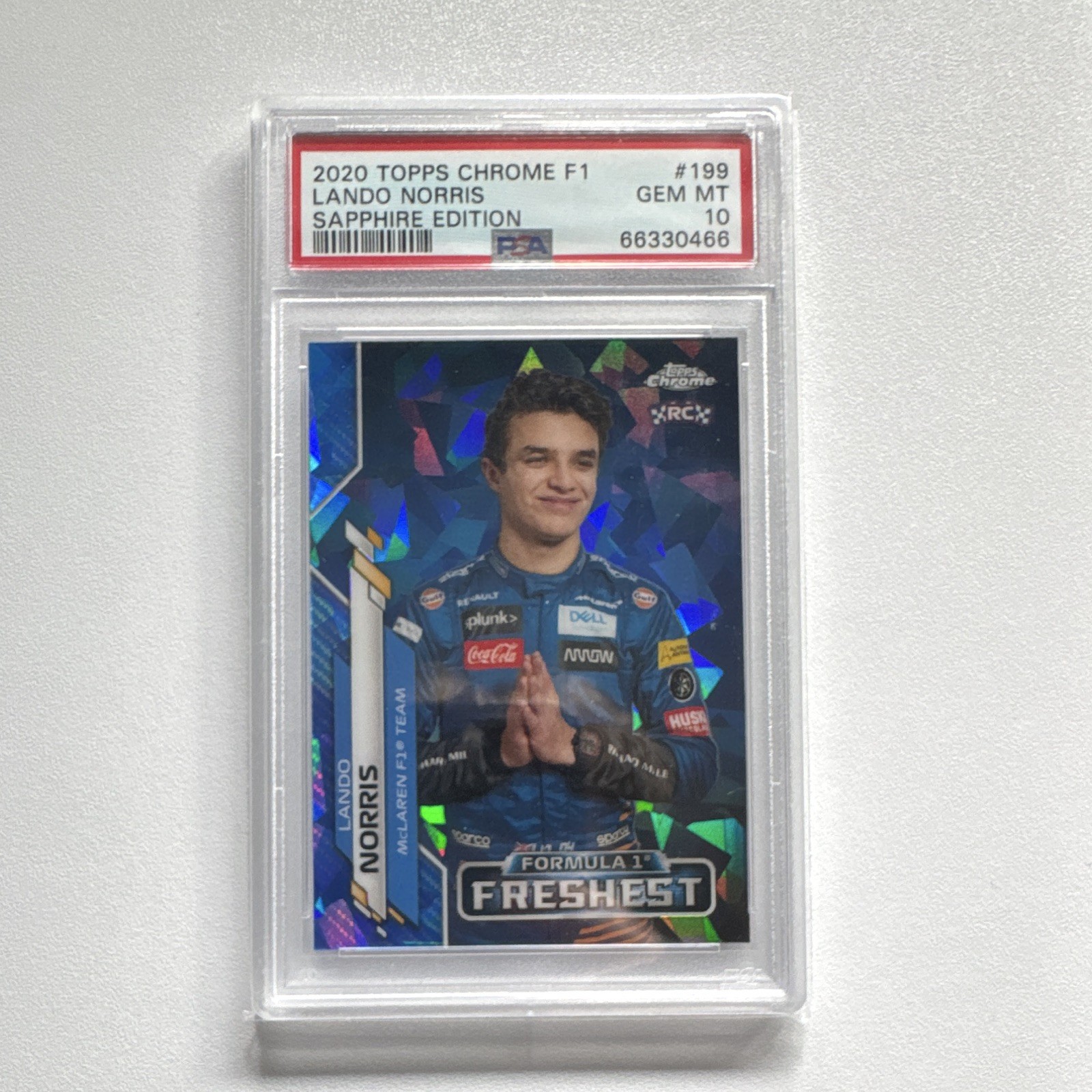 Topps 2020 Chrome Sapphire F1 Freshest Lando Norris RC #199 PSA 10 McLaren