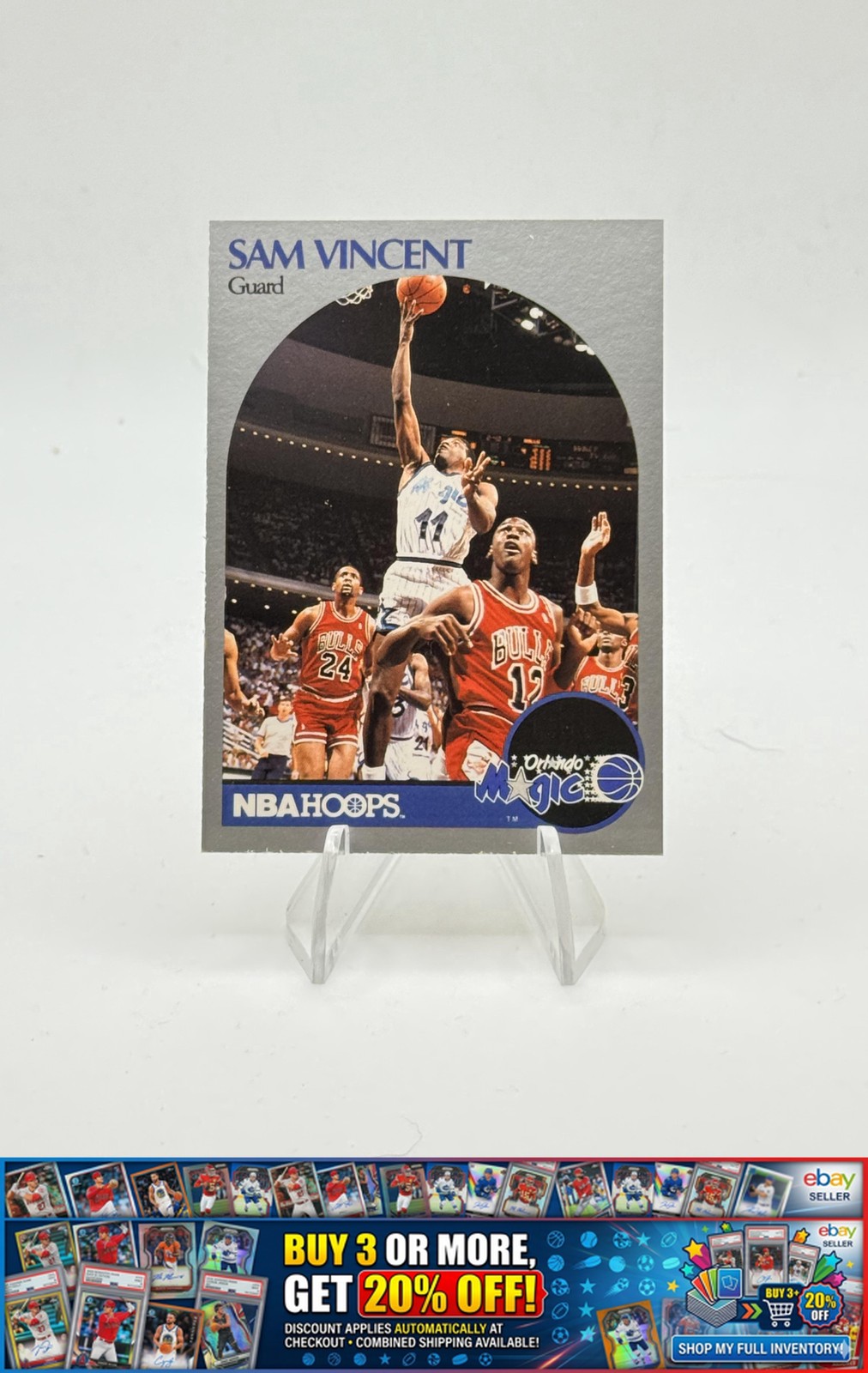 1990-91 Hoops Sam Vincent #223a Michael Jordan wearing #12 jersey vs Orlando