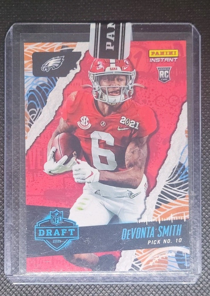 Devonta Smith 2021 Panini NFL Instant Draft Night #9 Rookie Card /25 Blue-Orange