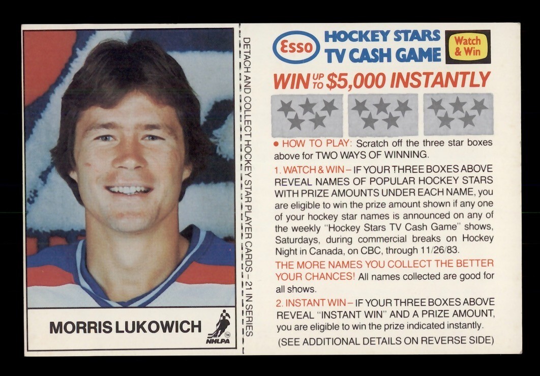 1983-84 ESSO HOCKEY STARS TV CASH GAME MARRIS LUKOWICH