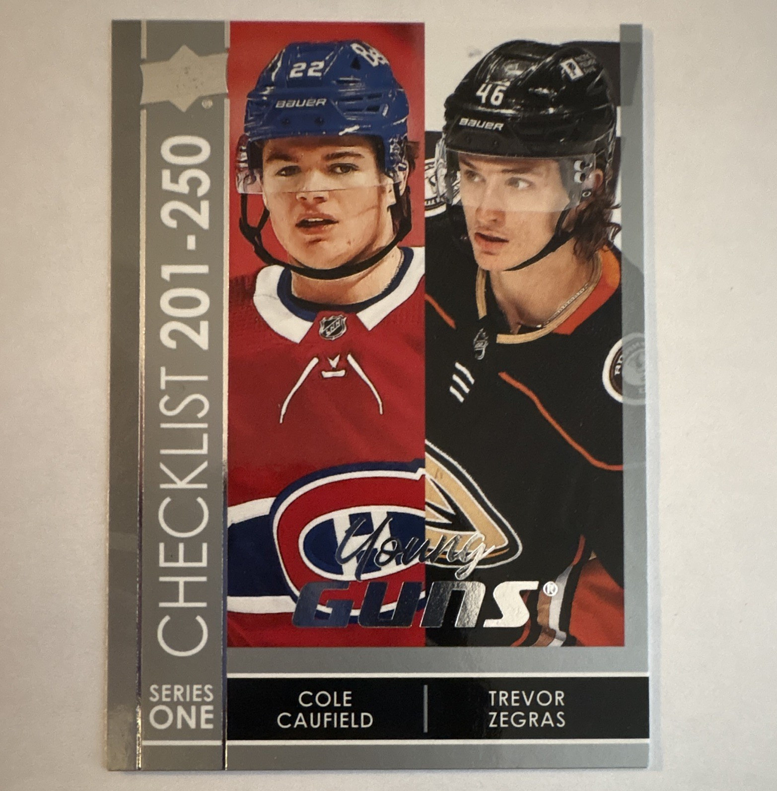 Upper Deck 2021-22 Series 1 Young Guns Checklist Caufield/Zegras #250